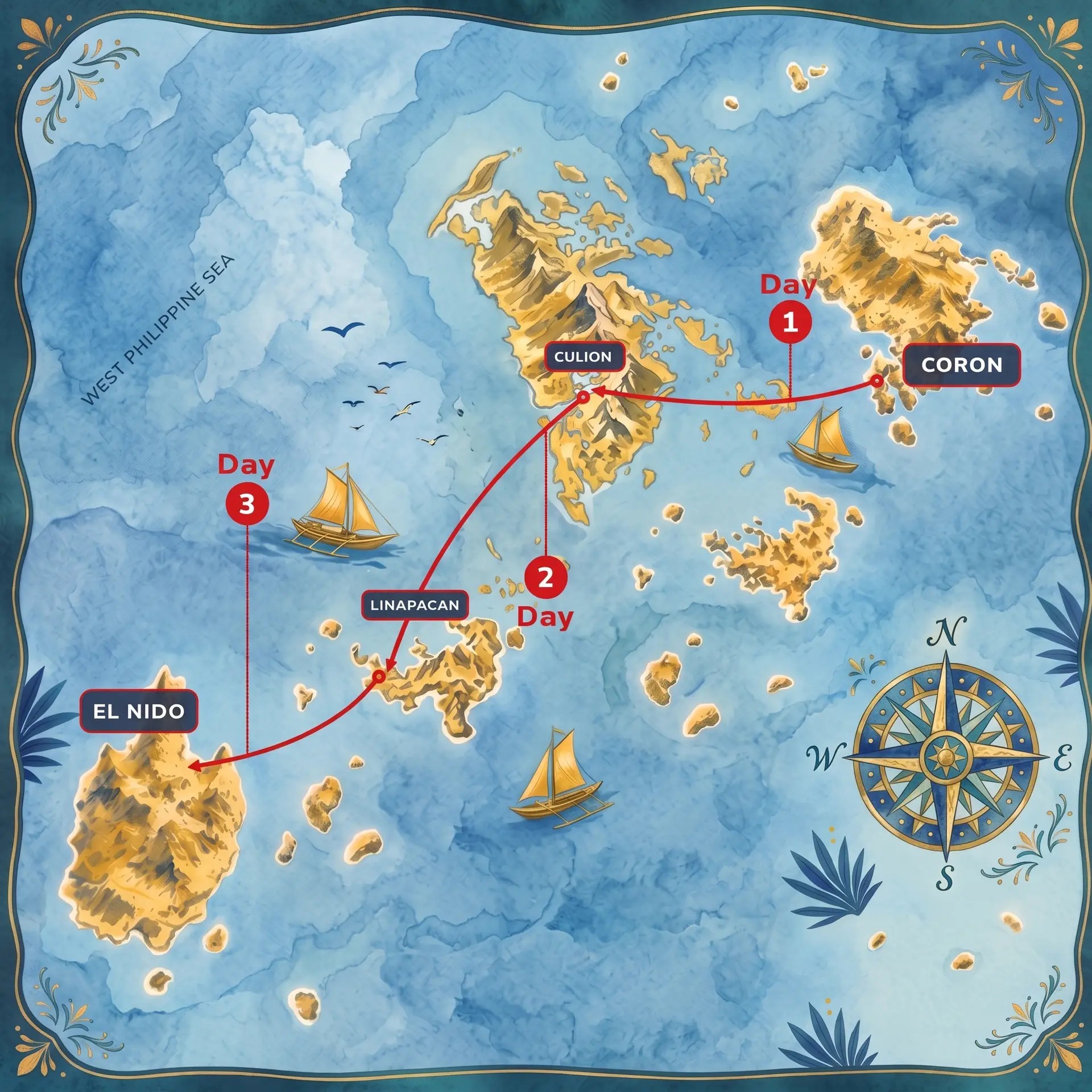Coron to El Nido 3D2N Expedition route map